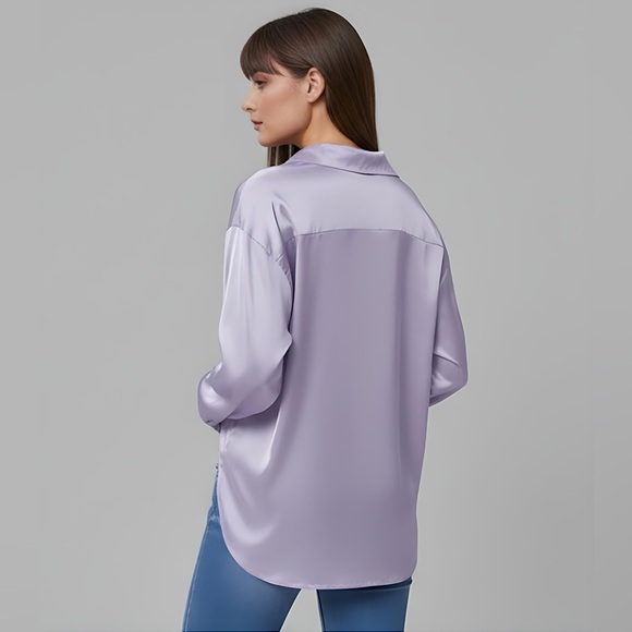 Lilac Satin Button Up Blouse - Picture 4 of 8